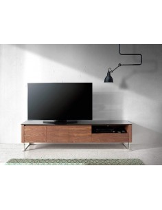 MUEBLE TV GIANT 200x45, MADERA NOGAL Y CRISTAL NEGRO 2