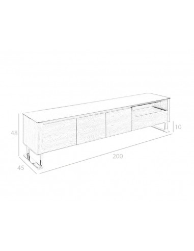 MUEBLE TV GIANT 200x45, MADERA NOGAL Y CRISTAL NEGRO