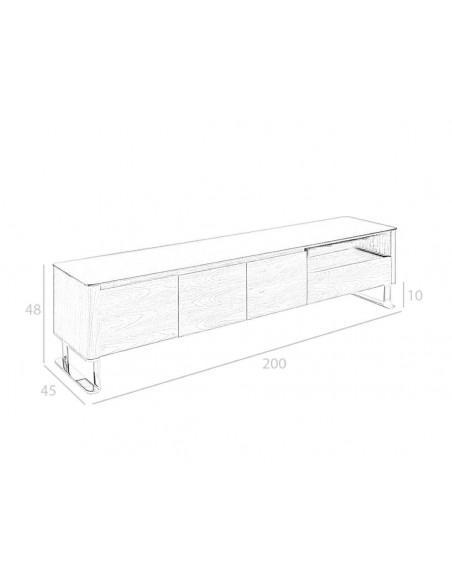 MUEBLE TV GIANT 200x45, MADERA NOGAL Y CRISTAL NEGRO