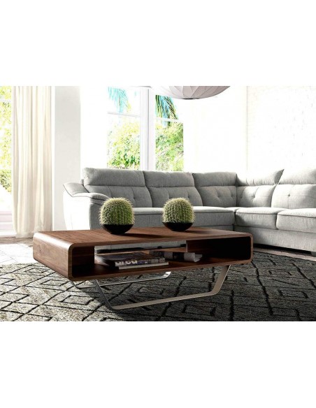 MESA CENTRO Holy 120x60, MADERA NOGAL Y ACERO MESA CENTRO Holy 120x60, MADERA NOGAL Y ACERO