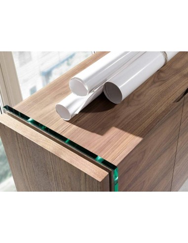 APARADOR moderno Neon 170x43, madera NOGAL Y CRISTAL