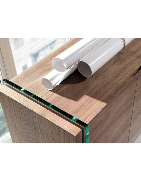 APARADOR moderno Neon 170x43, madera NOGAL Y CRISTAL