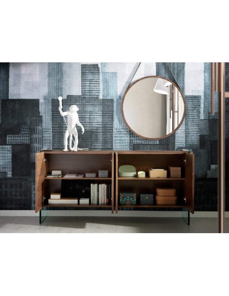 Cômoda moderna Neon 170x43, madeira de nogueira e vidro Cômoda moderna Neon 170x43, madeira de nogueira e vidro