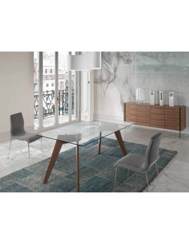 Cômoda moderna Neon 170x43, madeira de nogueira e vidro