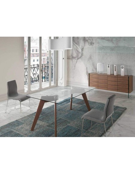 APARADOR moderno Neon 170x43, madera NOGAL Y CRISTAL