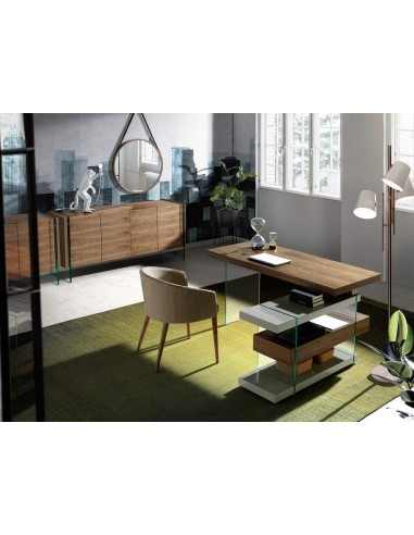 Cômoda moderna Neon 170x43, madeira de nogueira e vidro