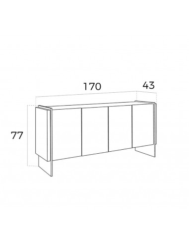 APARADOR moderno Neon 170x43, madera NOGAL Y CRISTAL