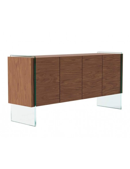 Cômoda moderna Neon 170x43, madeira de nogueira e vidro Cômoda moderna Neon 170x43, madeira de nogueira e vidro
