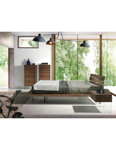 MESITA NOCHE NEON 58x39, MADERA NOGAL Y CRISTAL