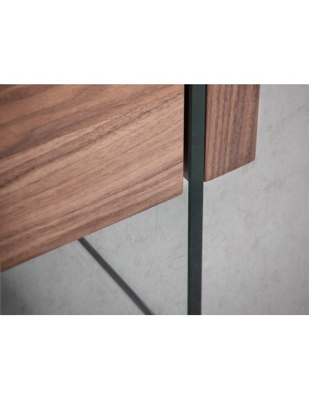 MESITA NOCHE NEON 58x39, MADERA NOGAL Y CRISTAL MESITA NOCHE NEON 58x39, MADERA NOGAL Y CRISTAL