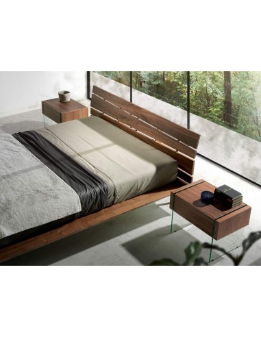 Mesa de cabeceira NEON 58X39, madeira Nogueira e vidro