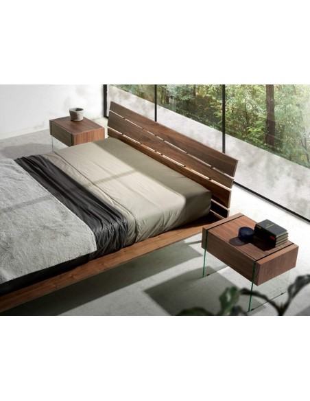 MESITA NOCHE NEON 58x39, MADERA NOGAL Y CRISTAL MESITA NOCHE NEON 58x39, MADERA NOGAL Y CRISTAL