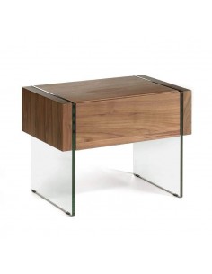 MESITA NOCHE NEON 58x39, MADERA NOGAL Y CRISTAL