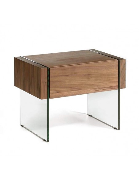 Mesa de cabeceira NEON 58X39, madeira Nogueira e vidro Mesa de cabeceira NEON 58X39, madeira Nogueira e vidro