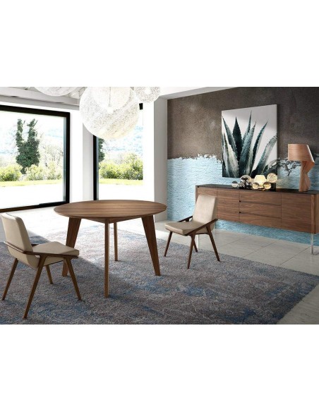 Cadeira de design de parede, taupe de couro, nogueira Cadeira de design de parede, taupe de couro, nogueira