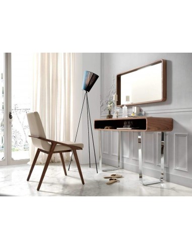 Cadeira de design de parede, taupe de couro, nogueira