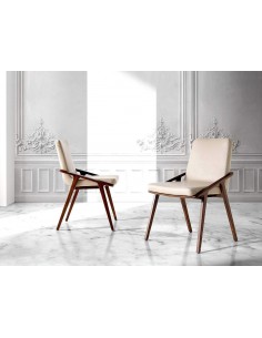 Cadeira de design de parede, taupe de couro, nogueira 2