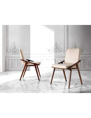 Cadeira de design de parede, taupe de couro, nogueira