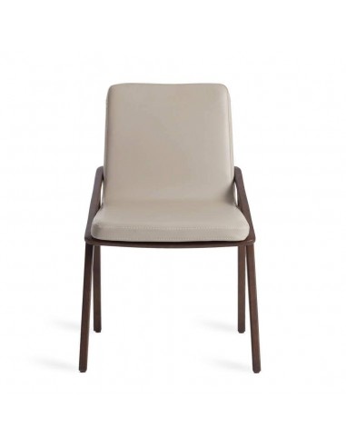 Cadeira de design de parede, taupe de couro, nogueira