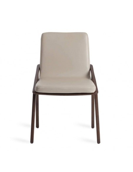 Cadeira de design de parede, taupe de couro, nogueira Cadeira de design de parede, taupe de couro, nogueira