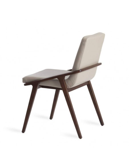 Cadeira de design de parede, taupe de couro, nogueira Cadeira de design de parede, taupe de couro, nogueira