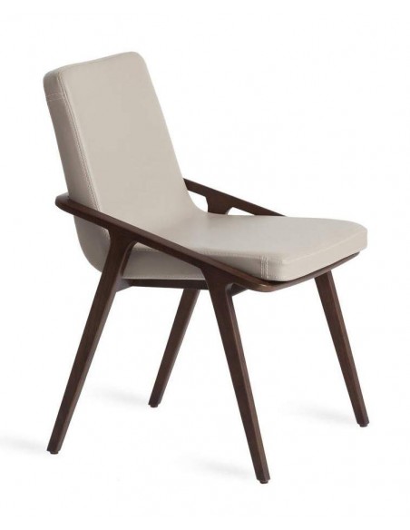 Cadeira de design de parede, taupe de couro, nogueira