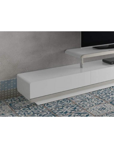 MUEBLE TV Senjutsu 200x40, BLANCO Y ACERO CROMADO