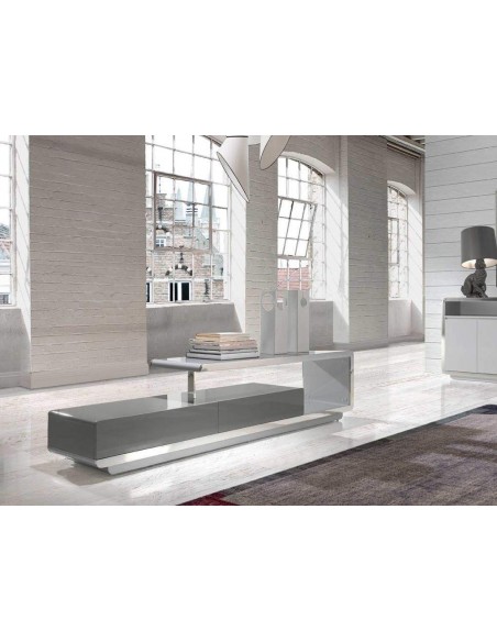 MUEBLE TV Senjutsu 200x40, BLANCO Y ACERO CROMADO