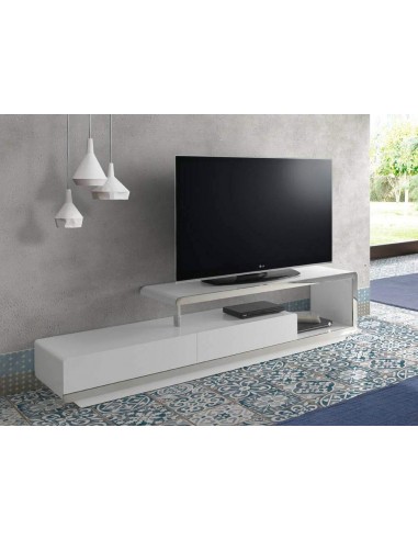 Armário TV Senjutsu 200x40, branco e aço CROMADO