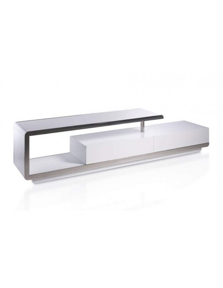 MUEBLE TV Senjutsu 200x40, BLANCO Y ACERO CROMADO