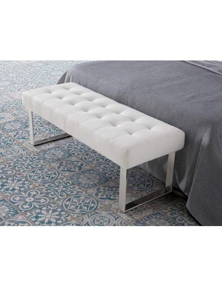 BANQUETA PIÉ DE CAMA MATI 120x45, POLIPIEL blanca, ACERO BANQUETA PIÉ DE CAMA MATI 120x45, POLIPIEL blanca, ACERO