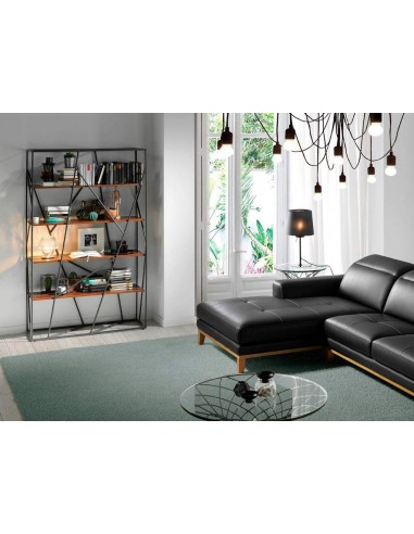 ESTANTERÍA CAGE 180x120, ACERO NEGRO Y NOGAL