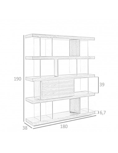 Estante de design Império 180X190, NOGUEIRA E vidro