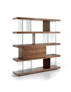 ESTANTERÍA de diseño IMPERIO 180x190, NOGAL Y CRISTAL