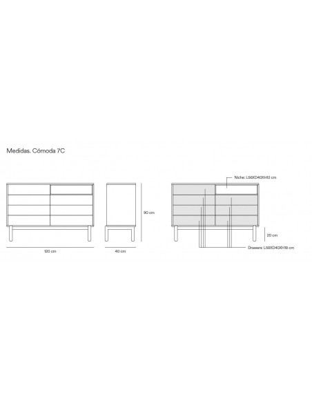 TEULAT confortável CORVO 120x40, 7 gavetas, cinza pérola TEULAT confortável CORVO 120x40, 7 gavetas, cinza pérola
