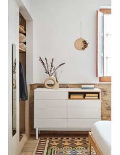 BAÚ TEULAT CORVO 120x40, 7 GAVETAS, COR CREME 2