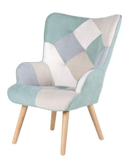 Butaca nórdica Florida, tela patchwork, madera