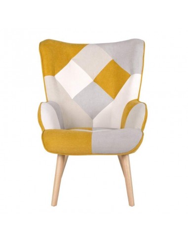 Poltrona nórdica Florida, tecido patchwork, madeira