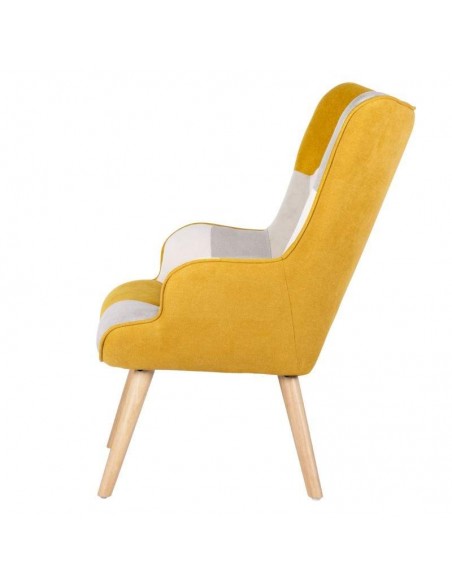 Poltrona nórdica Florida, tecido patchwork, madeira Poltrona nórdica Florida, tecido patchwork, madeira