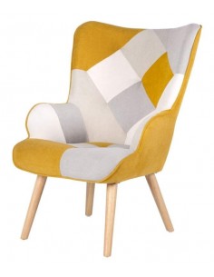 Butaca nórdica Florida, tela patchwork, madera 2