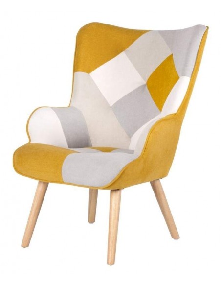 Butaca nórdica Florida, tela patchwork, madera Butaca nórdica Florida, tela patchwork, madera