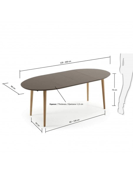 Oakland mesa extensível Oval 120 (200) X90 marrom, faia