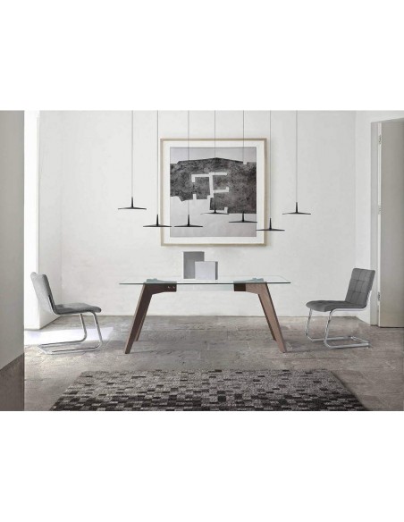 Angel Cerdá 1031, Mesa de jantar de design 160x95, vidro, nogueira
