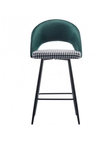 Banquinho CLEO, metal, estofado verde com Houndstooth.