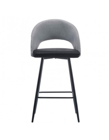 Banquinho CLEO, metal, estofado Houndstooth com preto.
