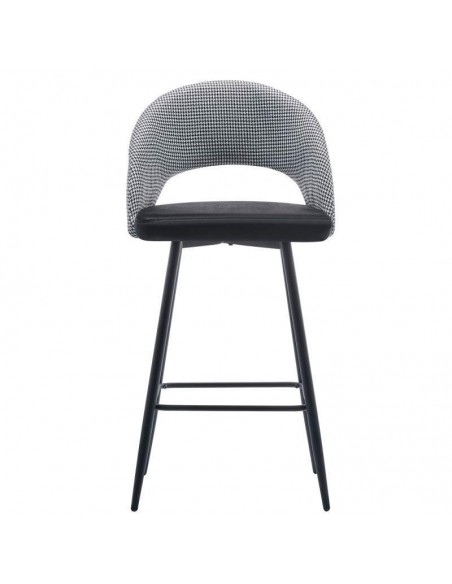 Taburete CLEO, metal, tapizado pata de gallo con negro.