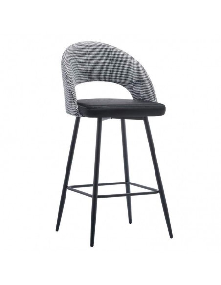 Banquinho CLEO, metal, estofado Houndstooth com preto.