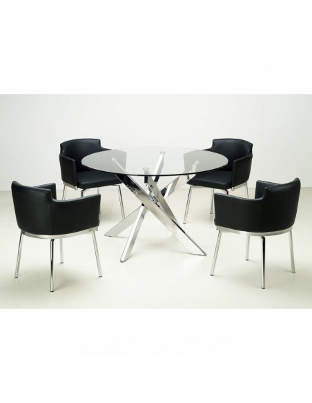 Tabela CHANTAL 100, cromada, vidro, 100 cms diâmetro. Tabela CHANTAL 100, cromada, vidro, 100 cms diâmetro.