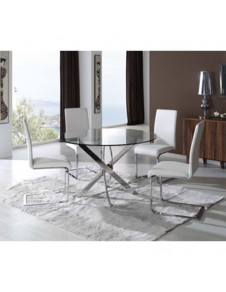 Tabela CHANTAL 100, cromada, vidro, 100 cms diâmetro. Tabela CHANTAL 100, cromada, vidro, 100 cms diâmetro.