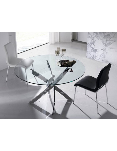 Mesa redonda Marea 100, cristal, cromada Mesa redonda Marea 100, cristal, cromada